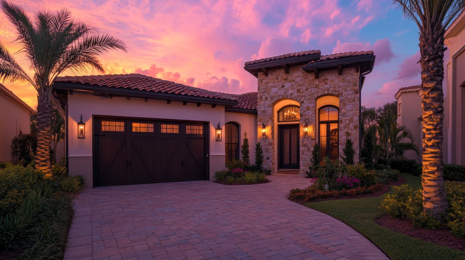 Luxury single-family home in Lakewood Ranch at sunset